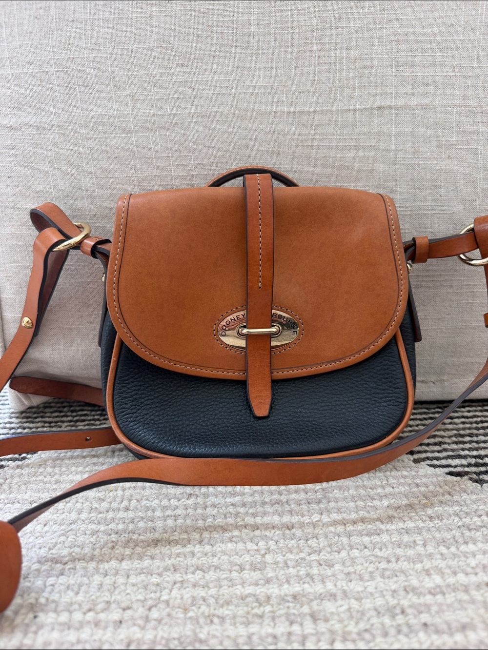 Vintage Dooney & Bourke Black and Brown Leather Crossbody Saddle Bag
